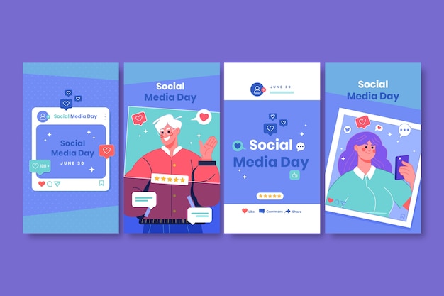Håndtegnede Instagram-historiesamling til Social Media Day