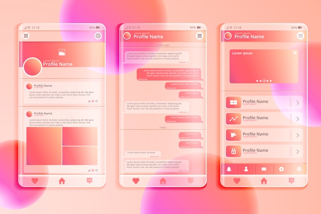 Mall för mobilapp med lutning och glasmorfism