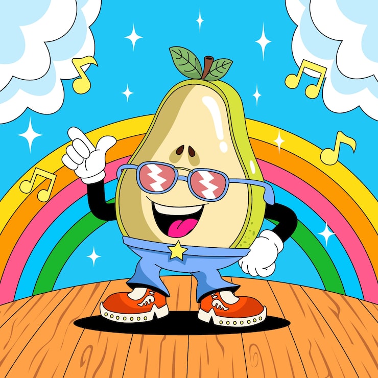 Hand drawn fruits retro cartoon illustration