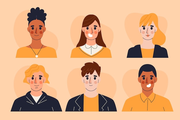 Jeu d'icônes de profil dessinés à la main