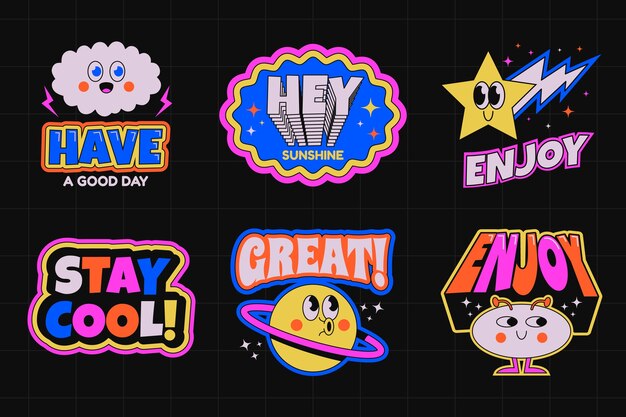 Koleksi stiker retro desain datar